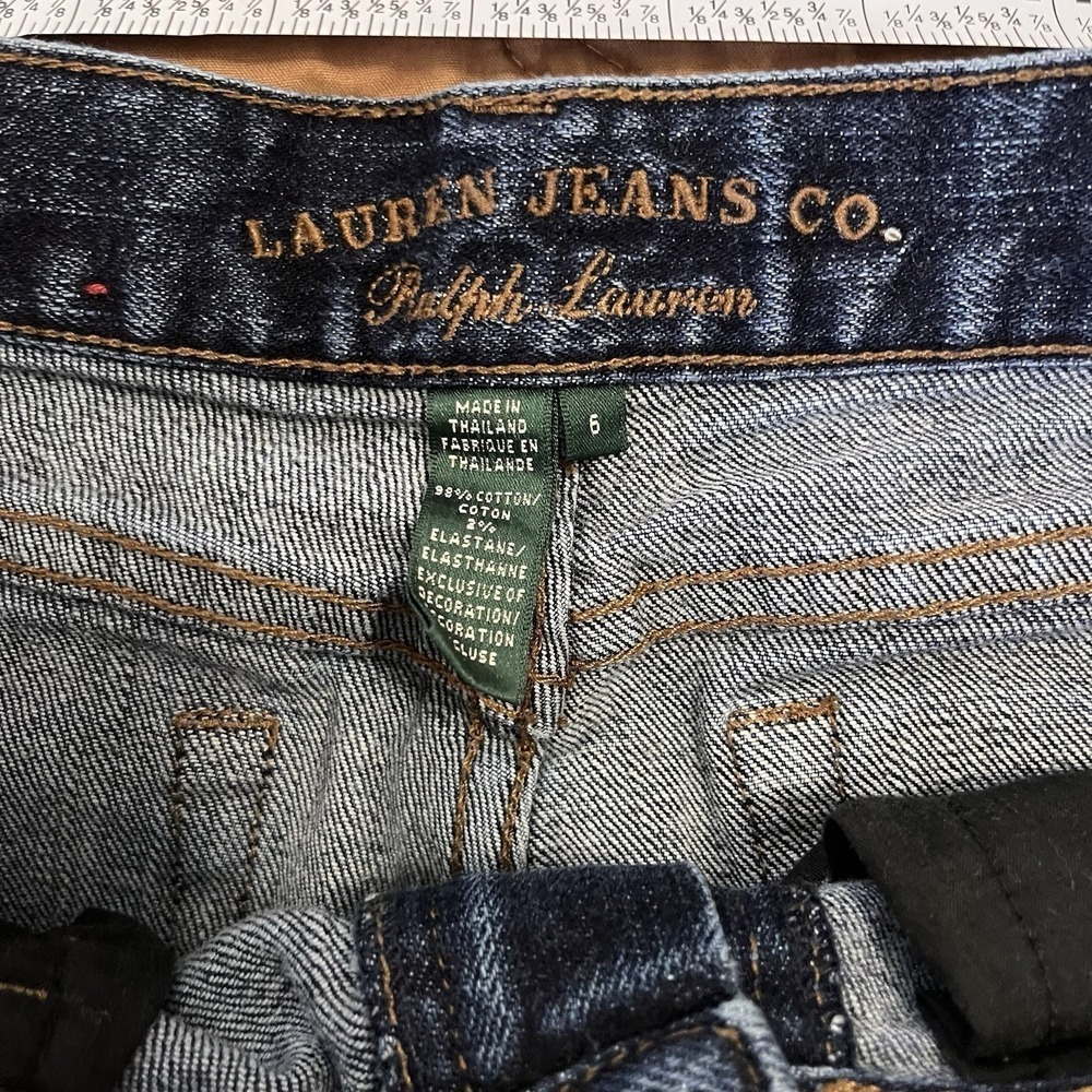 Lauren Jeans Co Dark Wash Slim Crop Raw Hem Stretch Coastal Americana 6 Runs Big - Picture 6 of 12